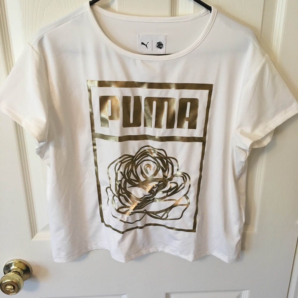 PUMA Cream and Gold Short Sleeve Top